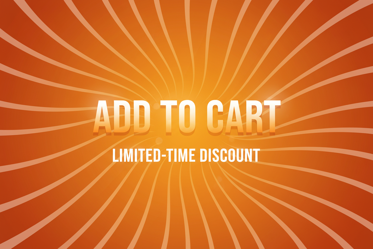 Square ecommerce sale banner in orange and white with dynamic gradient lines, glowing discount text"Add to Cart", modern clean font, bold call-to-action design, high-contrast lighting, web promo layout, 1080x1080 px